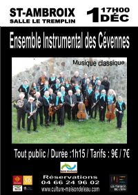 Ensemble Instrumental des Cévennes (Saint Ambroix). Le dimanche 1er décembre 2019 à Saint Ambroix. Gard.  17H00